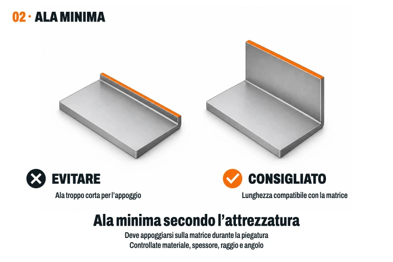 Squadretta con un'ala molto corta di fronte a un'ala più lunga; i loro bordi liberi sono evidenziati in arancione.