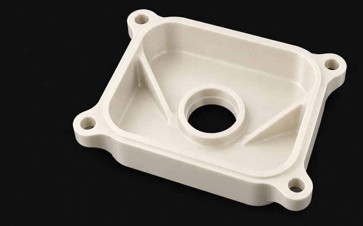 Pieza de referencia en ABS para mecanizado CNC.