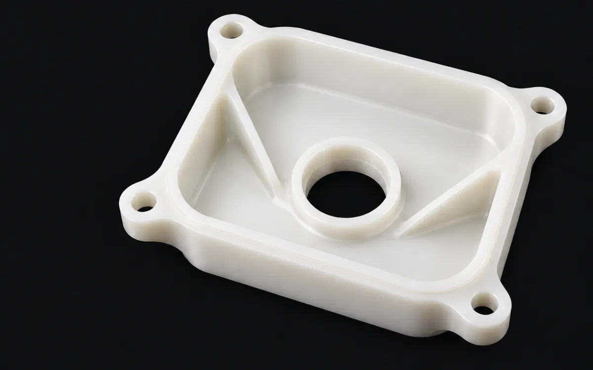 Pieza de referencia en HDPE para mecanizado CNC.