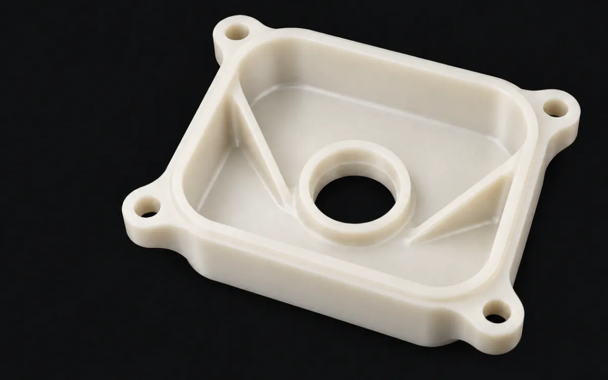 Pieza de referencia en PA6 para mecanizado CNC.