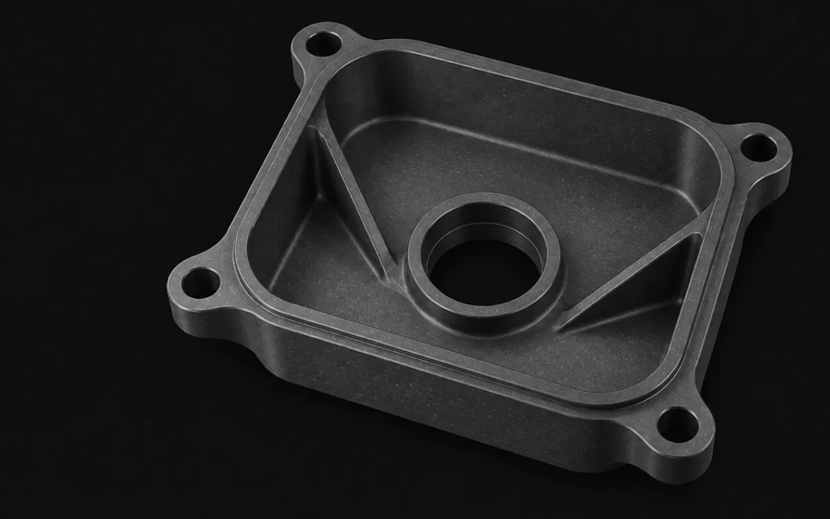Pezzo di riferimento in PBT GF30 per lavorazione CNC.