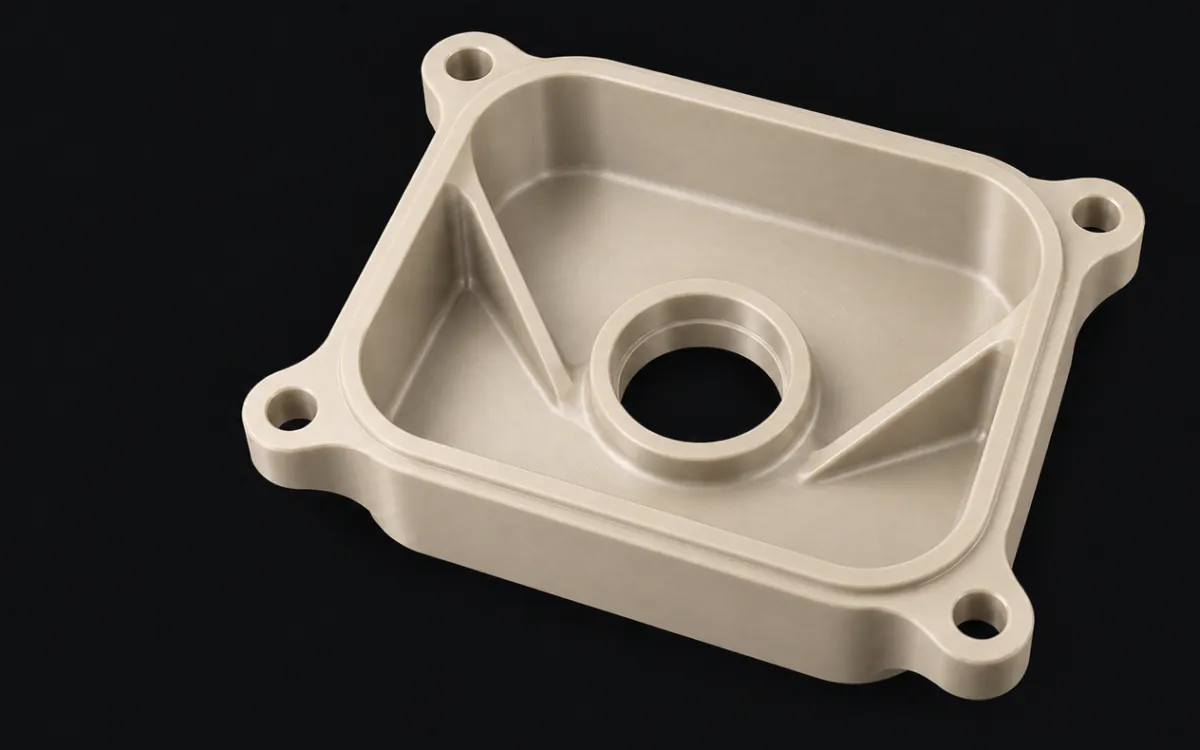 Pezzo di riferimento in PEEK per lavorazione CNC.